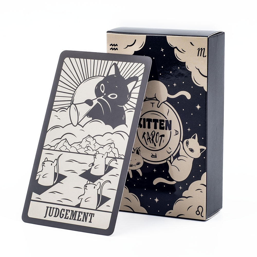 Tarot Deck With Guidebook - 初心者向けの白黒子猫タロットデッキ,ボードゲーム,楽しい,占いキット,かわいい,78個