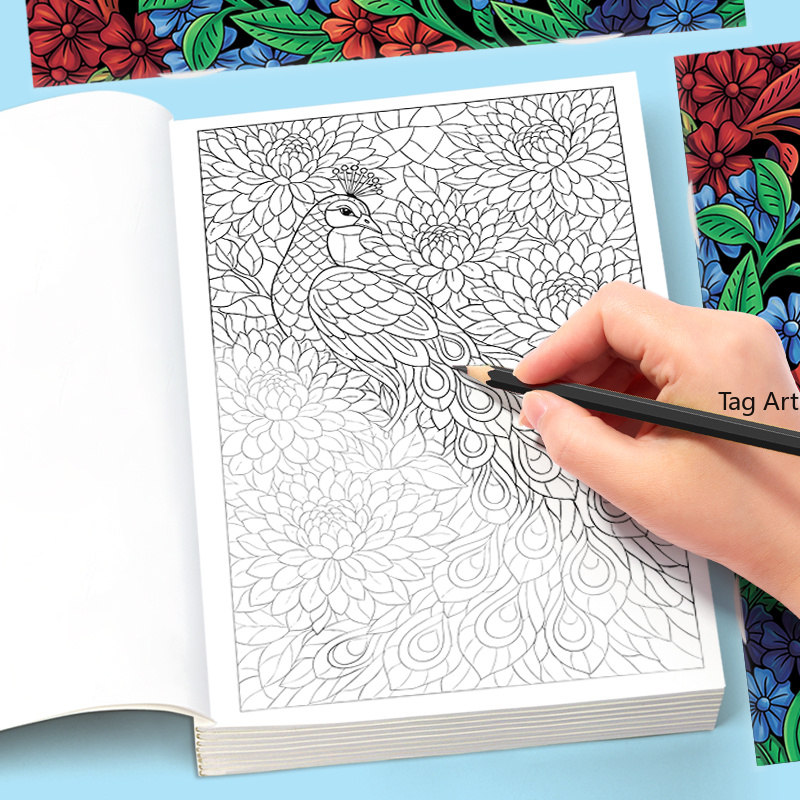 Adult Coloring Book Stress Relief - 大人の瞑想、ストレス解消、不安解消、動物/花/マンダラをテーマにした塗り絵、アート創作絵画練習帳