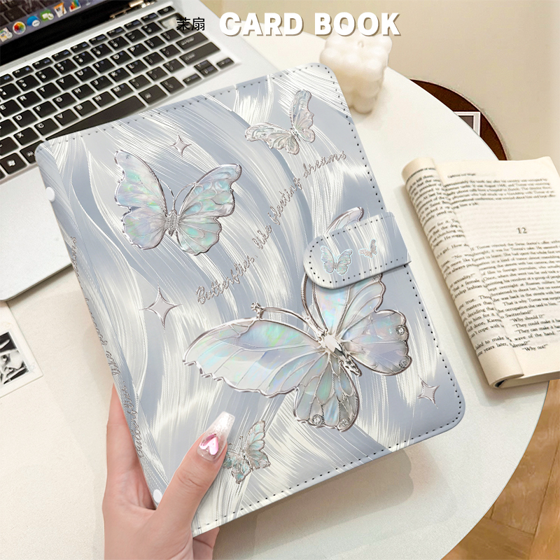 Kpop Photo Card Binder 3 Inch - シルバー虹色蝶 A5 カードバインダー防水 Kpop フォトアルバムアイドル収集ブック 3