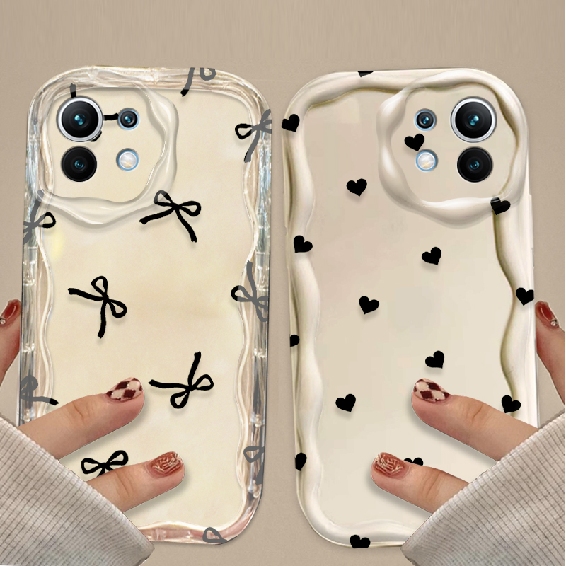 Magazines - 黒の蝶結びとハート柄ケース Xiaomi POCO X7 X6 X5