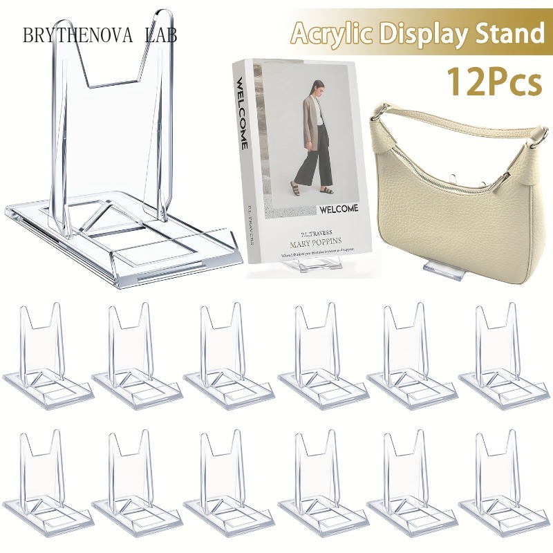 Clear Acrylic Book Stand Holder - 12 個 5/透明アクリルディスプレイスタンド小型調節可能なブックバッジ財布シェルウェディングカードホルダーテーブルディスプレイスタンド透明