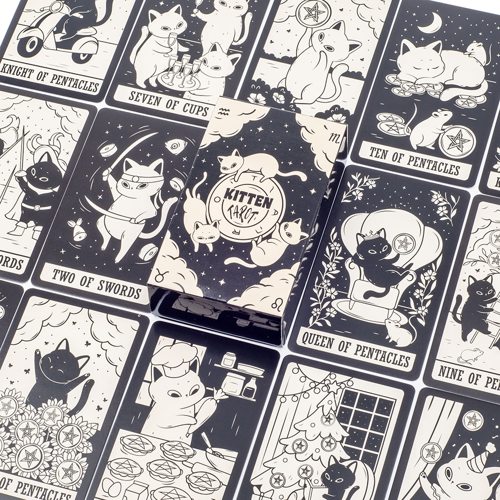 初心者向けの白黒子猫タロットデッキ,ボードゲーム,楽しい,占 - Tarot Deck With Guidebook のレビューと価格
