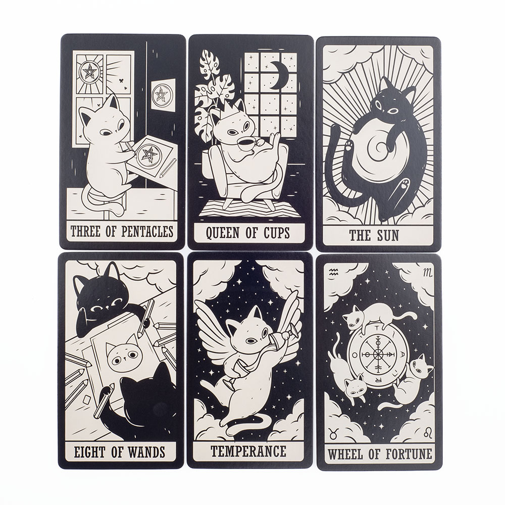 初心者向けの白黒子猫タロットデッキ,ボードゲーム,楽しい,占 - Tarot Deck With Guidebook のレビューと価格