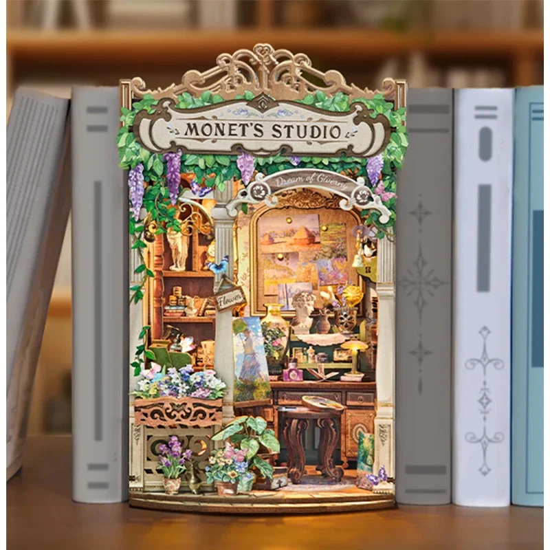 木製モネのスタジオブックヌック棚インサートDIYモデルキット - Diy Wooden Book Nook Kit Shelf Insert のレビューと価格