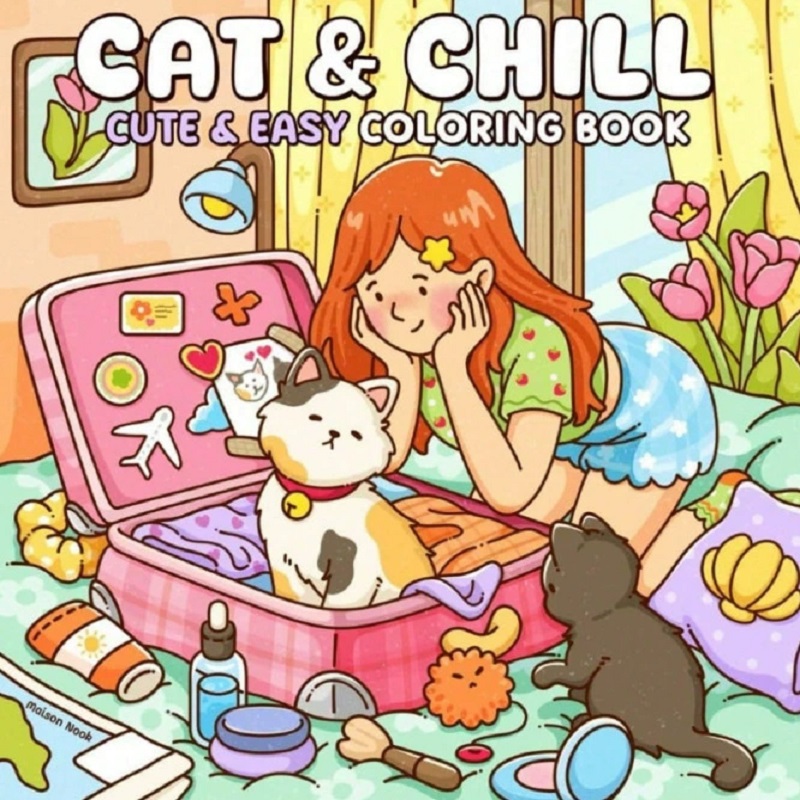 猫と女の子のかわいい簡単塗り絵 大人向け ストレス解消 ドロ - Adult Coloring Book Stress Relief のレビューと価格