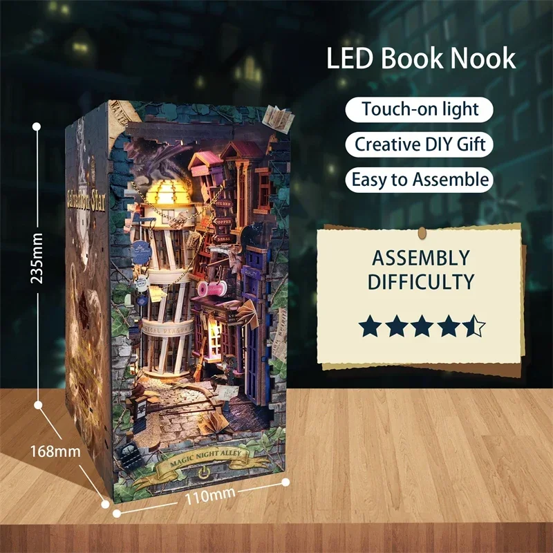 レトロDIY魔法の夜路木製ブックヌック棚インサートミニチュア - Diy Wooden Book Nook Kit Shelf Insert のレビューと価格