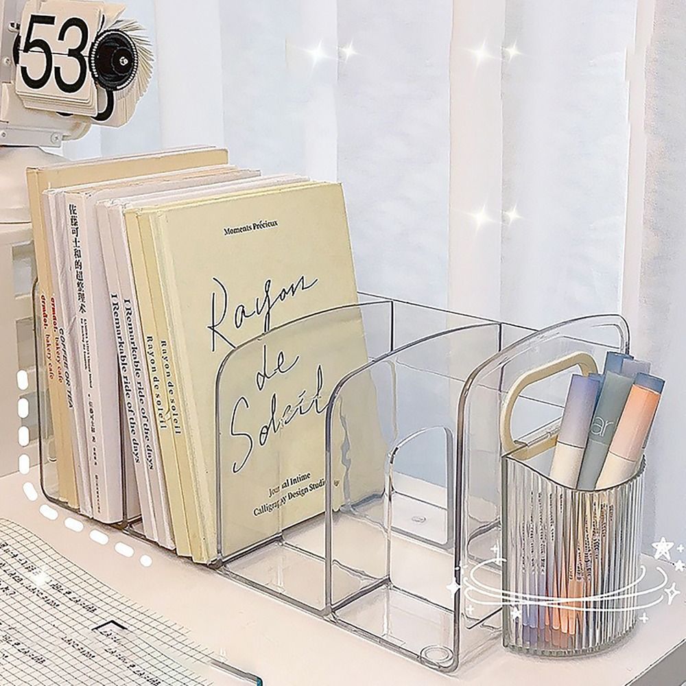 ポータブル透明アクリルブックエンド ハンドル付き デスクオー - Clear Acrylic Book Stand Holder のレビューと価格